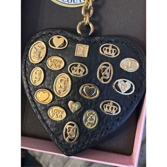 Vintage OG gold juicy couture very rare black Leather w/gold coin rivets heart J - Picture 5 of 9